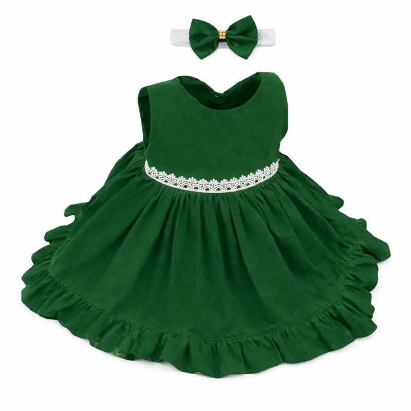 Vestido Infantil Bebê Menina Com Tiara Verde Festas Linda - Tam. P ao 3 anos | Diversas Cores