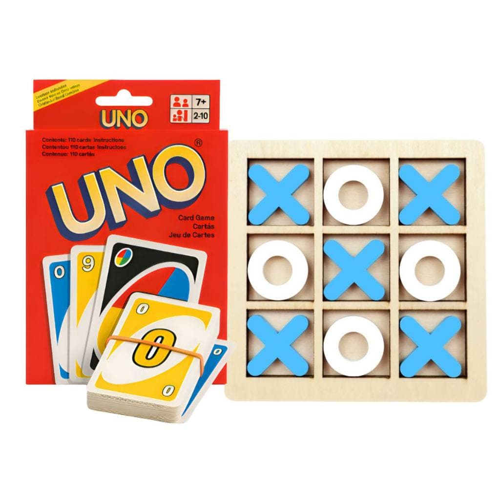 Jogo da Velha Madeira UNO Cartas Kit Jogos de Mesa Infantil Adulto Tabuleiro Presente Familia Festa