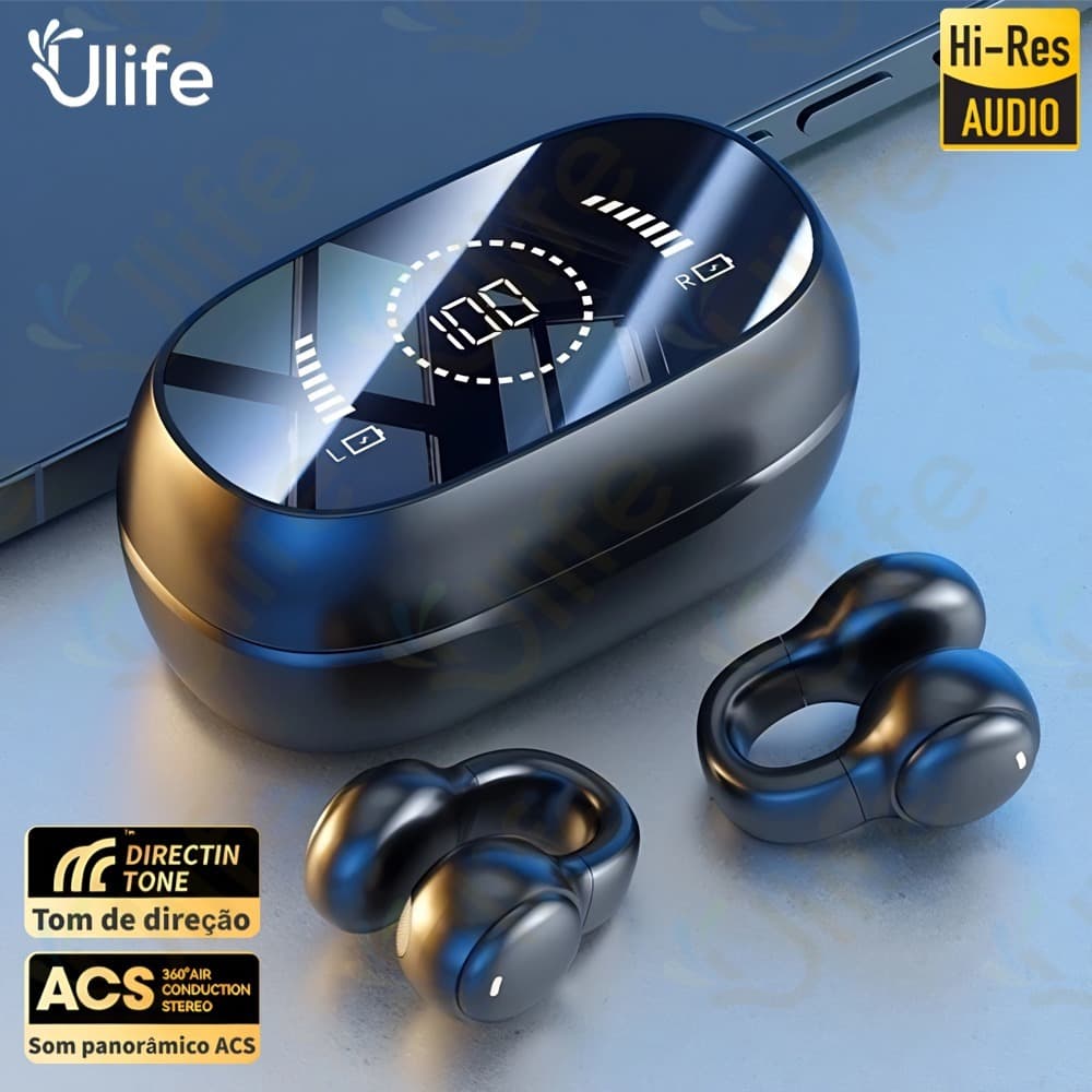 Fone de ouvido de condução óssea com clipe de ouvido sem fio, Fone de Ouvido Bluetooth sem fio-UF