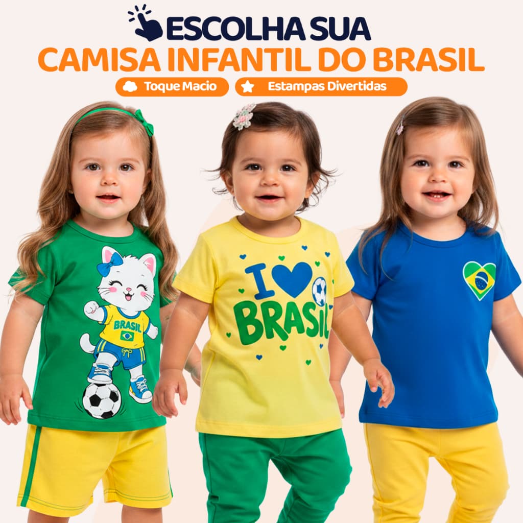 Camiseta bebê menina Brasil Copa 2026 algodão brasileira roupa bebê Blusa amarelo azul verde Neném confortável L12