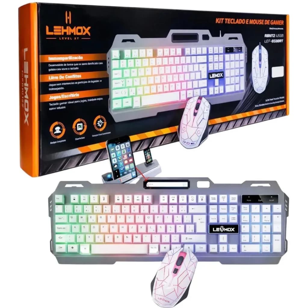 Kit Gamer Teclado Semi Mecânico RGB + Mouse Gamer LED USB – LEY-2077 / LEY-2078