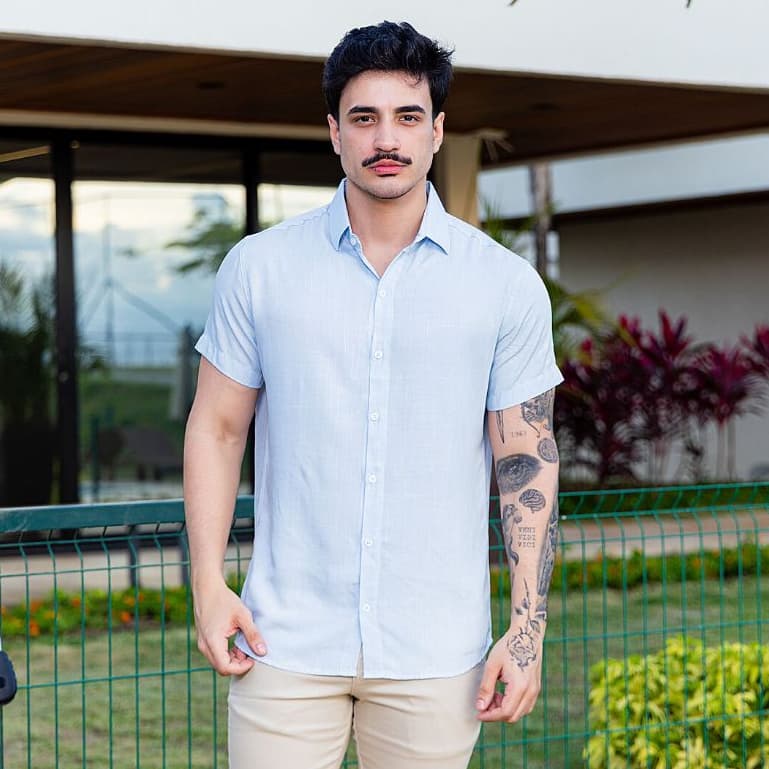 Camisa Social Masculina Manga Curta Viscose Leve Cores Variadas Slim Fit Premium