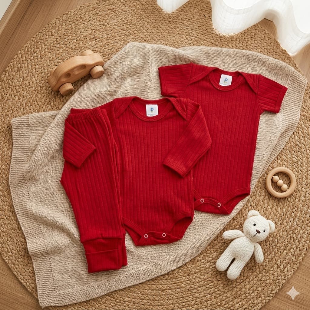 Kit Bebê Canelado Premium  2 Bodies (Manga Curta e Longa) + Calça Luxo Enxoval  Menina Neutro