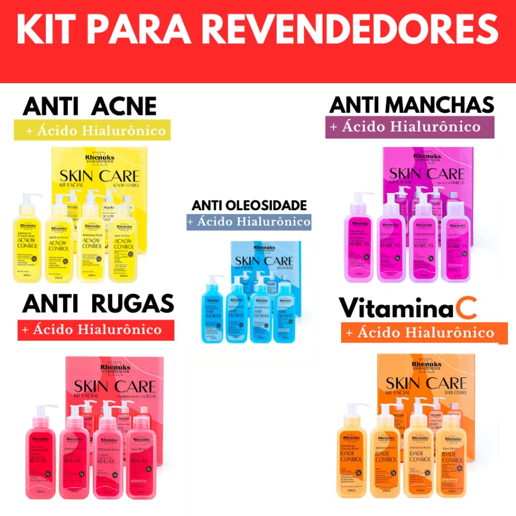 5 kit Skincare Anti Rugas+ Anti Acne+ Anti idade+ Anti Oleosidade+ Manchas Clareador Rhenuks Revenda