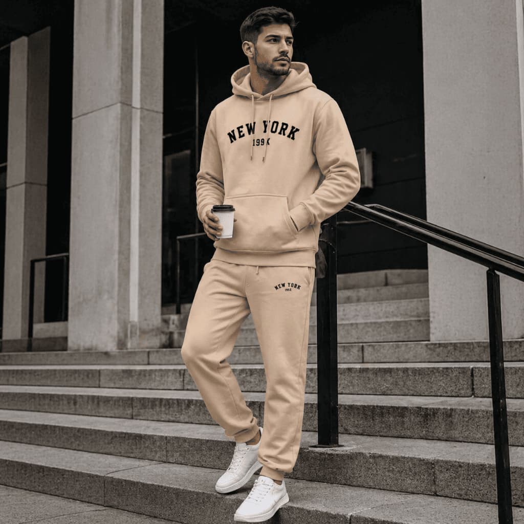 Conjunto Blusa De Frio Moletom + Calça Moletom New York 199x Canguru Algodão Unissex Promoção