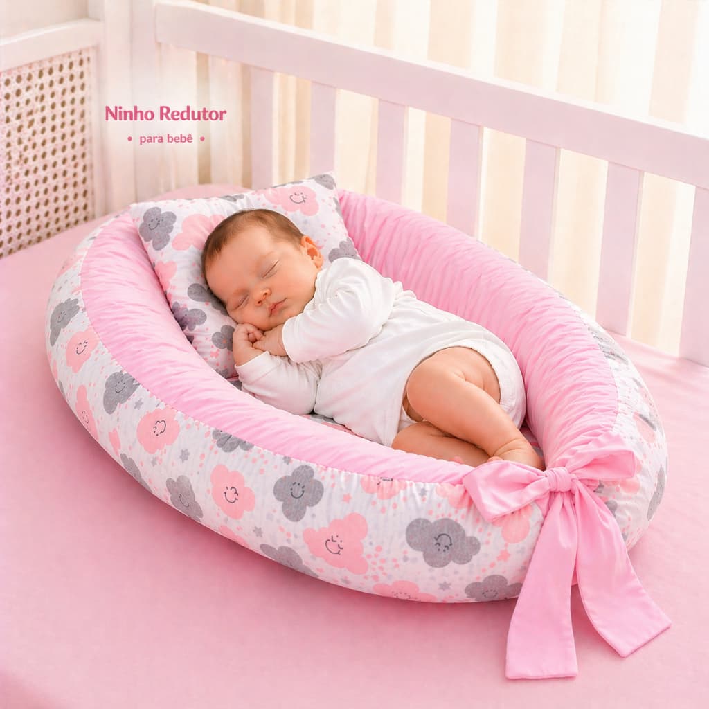 Ninho Redutor Berço Bebe 100% Micropercal + Almofada Anatômica Várias Estampas