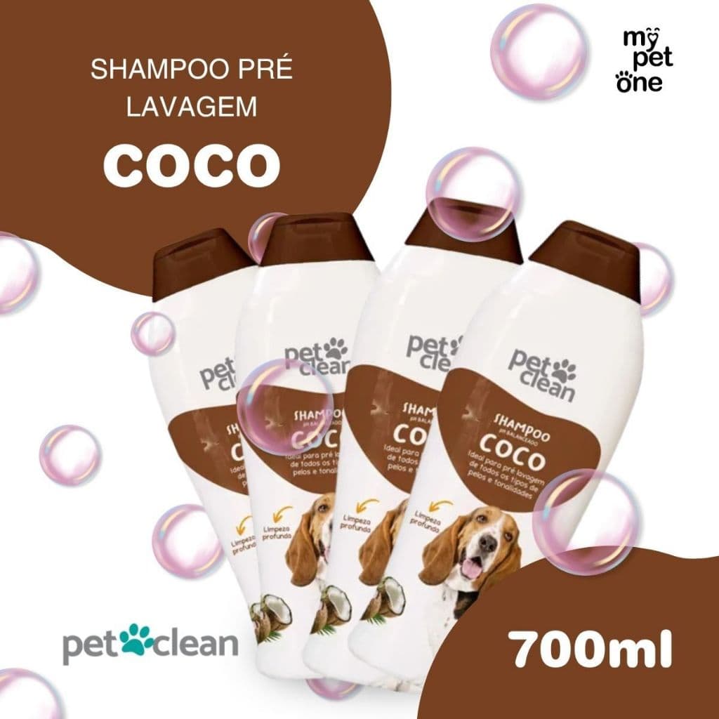 Kit com 4 Shampoo Para Cães e Gatos Pet Clean Coco 700ml