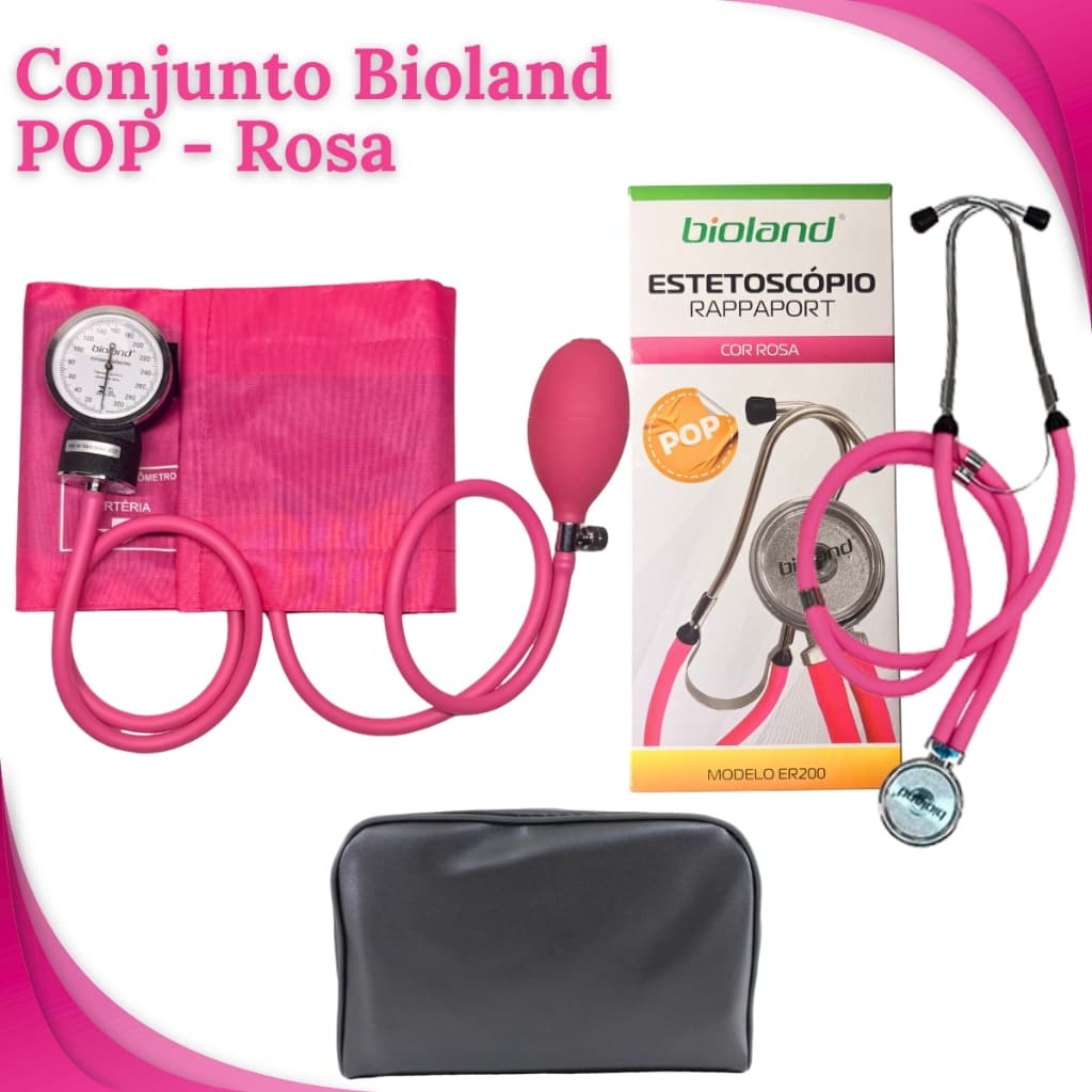 Kit de Aparelho de Pressão Arterial e Estetoscópio Duplo Adulto e Infantil Modelo Rappaport Bioland POP