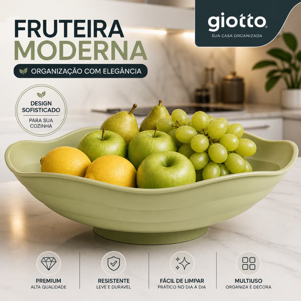 Fruteira de Mesa Pistache Organizador Frutas Organização Cozinha Armazenamento Moderno Casa Multiuso