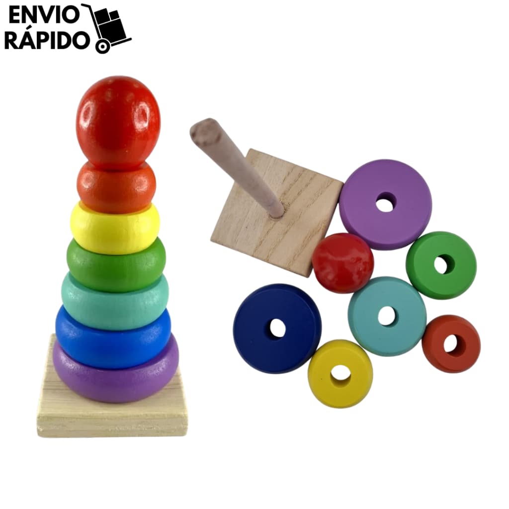 Brinquedo Educativo Montessori Torre Colorida Empilhar MDF Coordenação Motora Infantil 3+