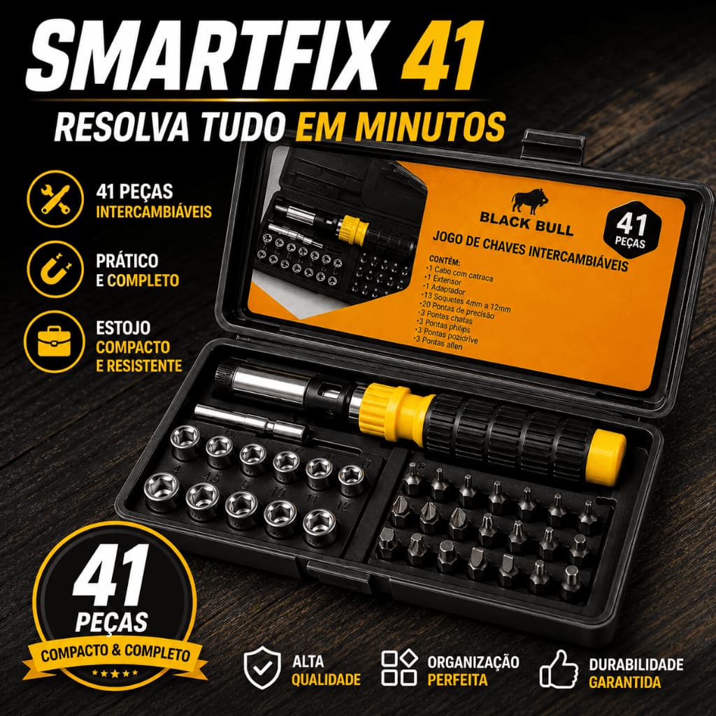 Kit Ferramenta Completo 41 Peças Intercambiáveis Uso Doméstico e Profissional