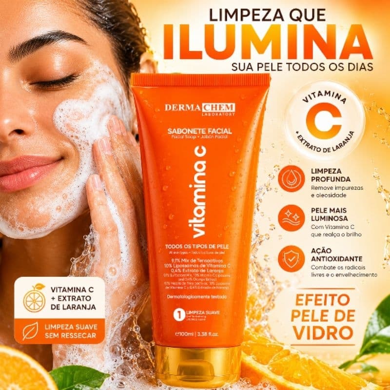 Sabonete Facial Dermachem Vitamina C 100ml - Anti-Idade, Limpa/ Renova Celulas, Clareamento da Pele