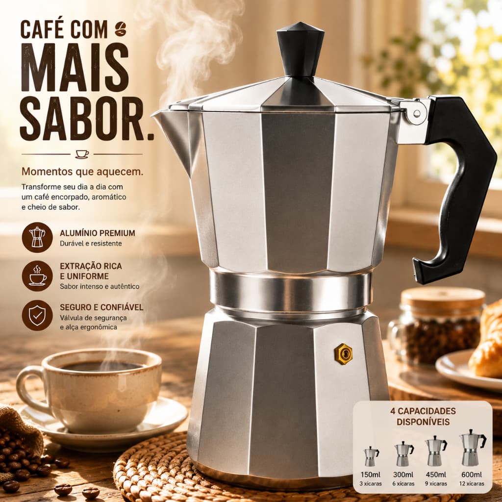 Cafeteira Italiana Café Expresso Alumínio Premium Moka 3/6/9/12 Xícaras