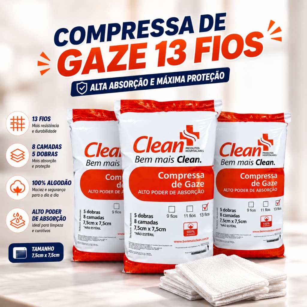 Kit 3x Compressa De Gaze 13 Fios Hidrófila Não Estéril 1500Un ou 720g Ideal Para Ferimentos e Curativos