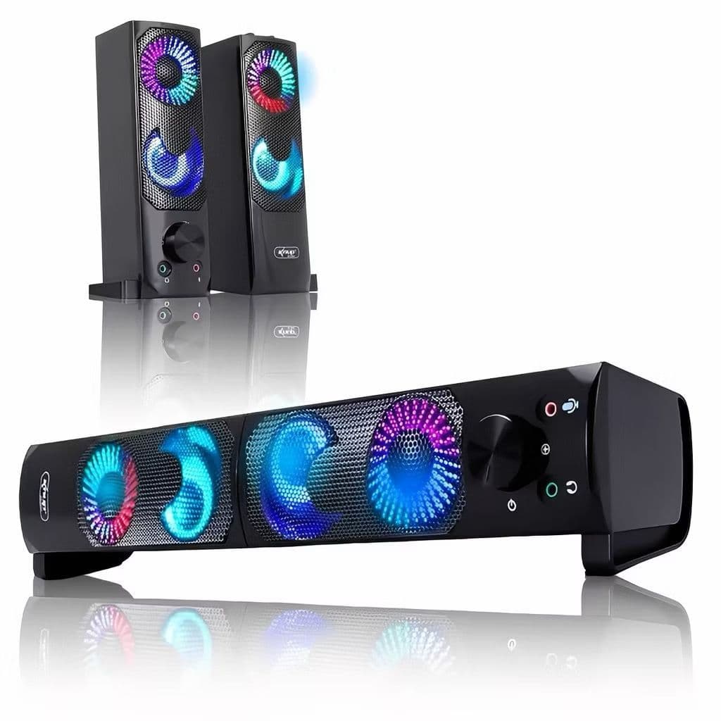 Caixa De Som Knup Pc Notebook com RGB 12W Subwoofer P2 Caixinha Gamer Led Pc Note Tv Tablet