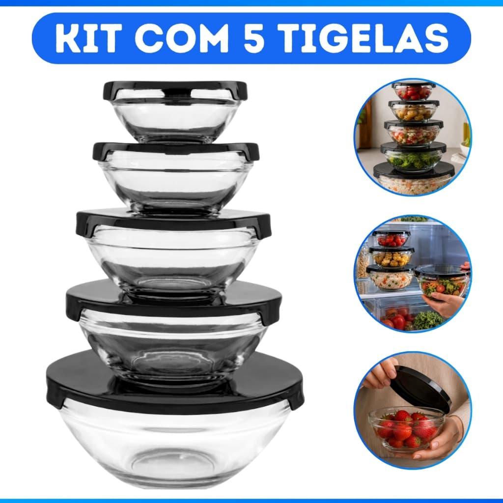 Kit Conjunto De Potes 3 ou 5 Peças Vidro Resistente Organizadores De Cozinha Multiuso