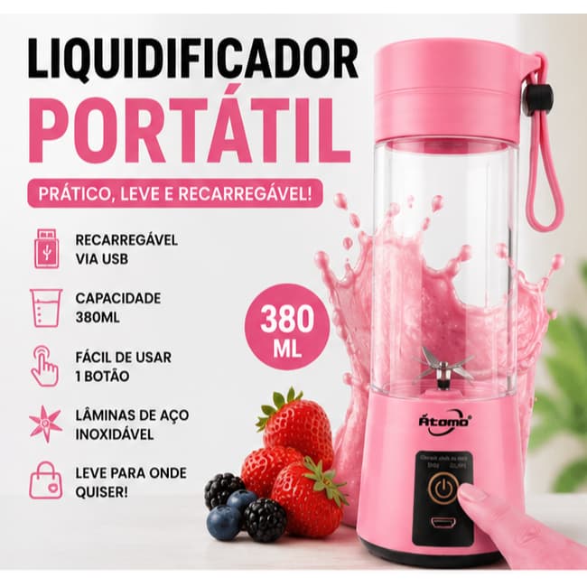 Liquidificador Portátil TurboMix 6 Lâminas | Recarregável USB + Super Potente