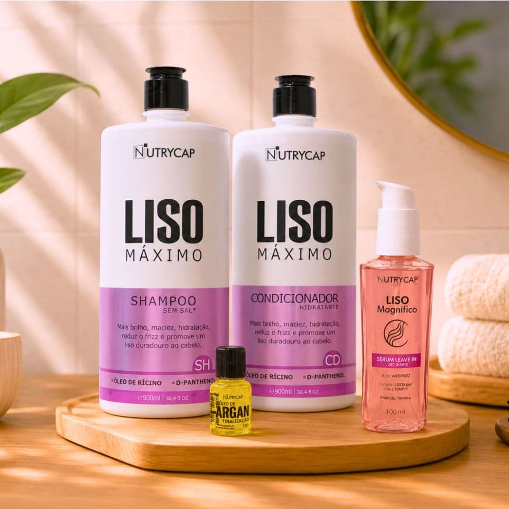 Kit Liso Máximo Nutry Cap + Óleo de Argan + Sérum Liso Magnífico | Shampoo e Condicionador Hidratante Anti Frizz