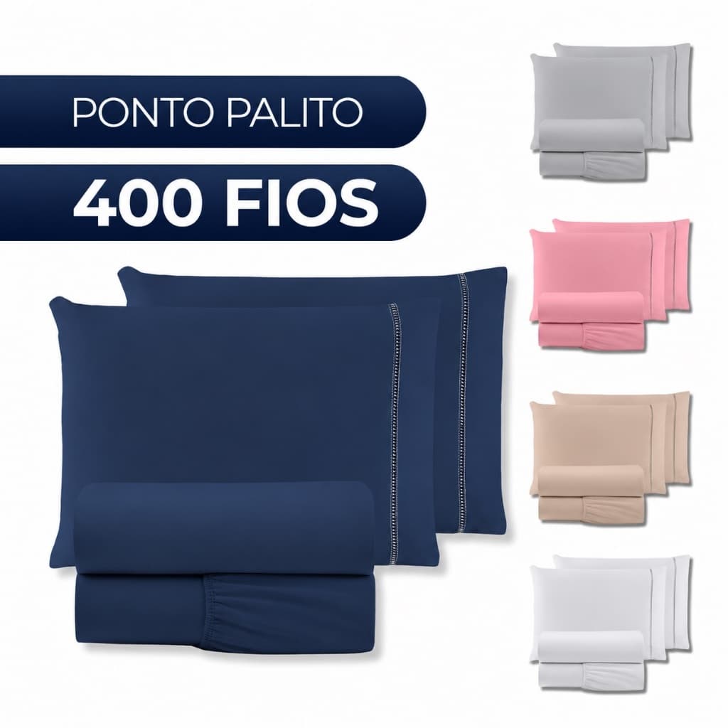 Jogo de Lençol Casal 4 Peças 400 Fios Ponto Palito Cama Box - SOLTEIRO - QUEEN