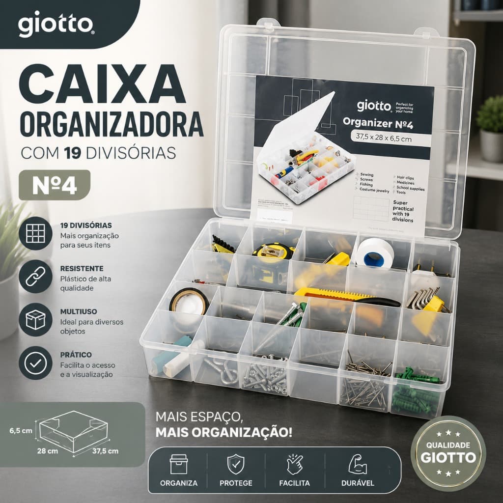 Caixa com Divisórias Nº4 Organizadores acessórios pesca utensílios remédios linha agulhas Giotto