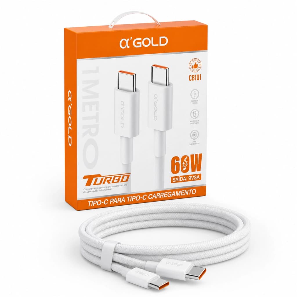 Cabo USB-C USB-C 60W 1m Reforçado Carregamento Rápido Turbo  PD Compatível com Smartphones Notebooks