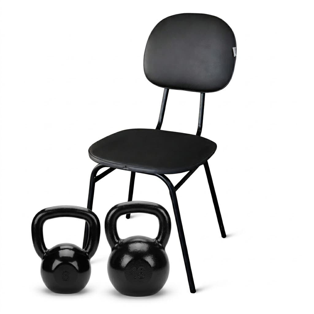 KIT 2 KETTLEBELLS 8KG COM CADEIRA EXERCÍCIO EM CASA FITNESS MUSCULAÇÃO TREINO FUNCIONAL CROSSFIT GYM PRO