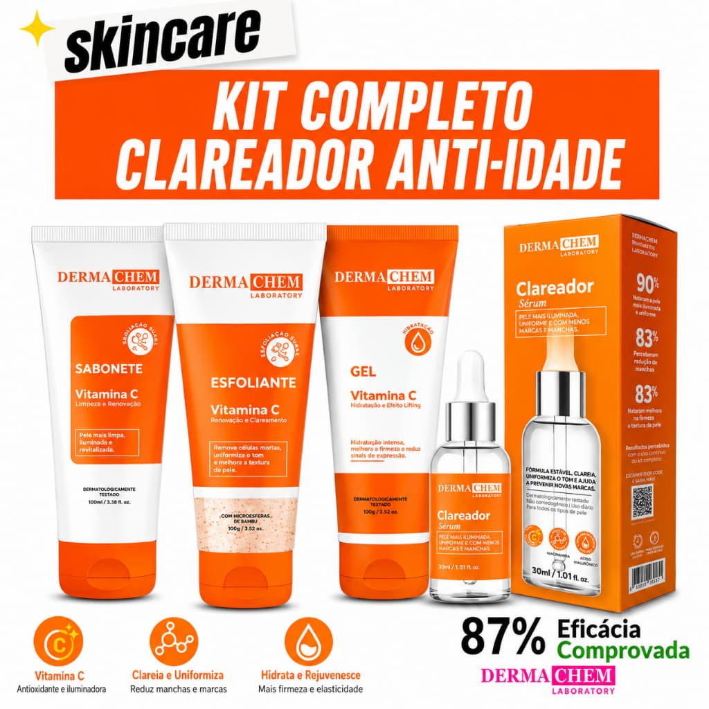 Kit Skincare vitamina C Efeito Clareador manchas Melasma Uniformiza o tom da Pele Dermachem