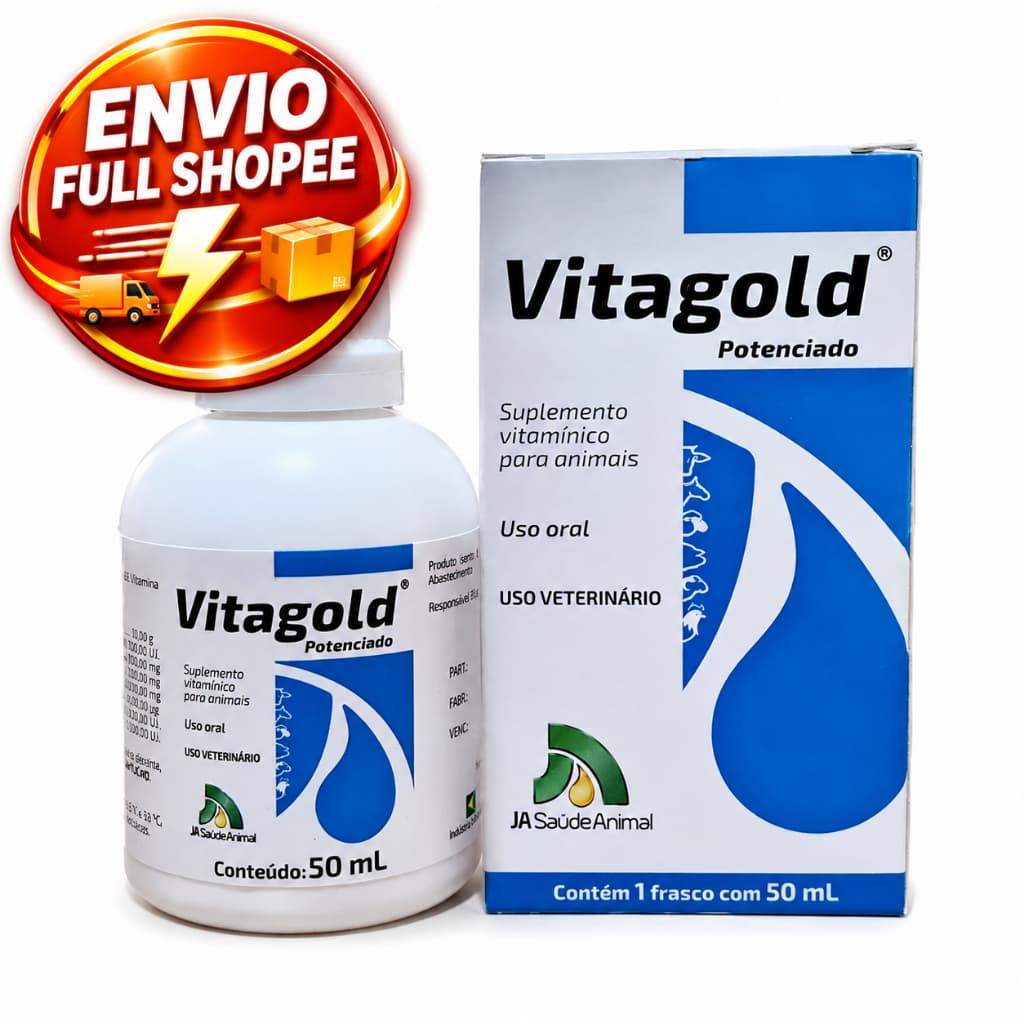 Vitagold Potenciado 50Ml Vitamina Suplemento Aves Bovinos Equinos