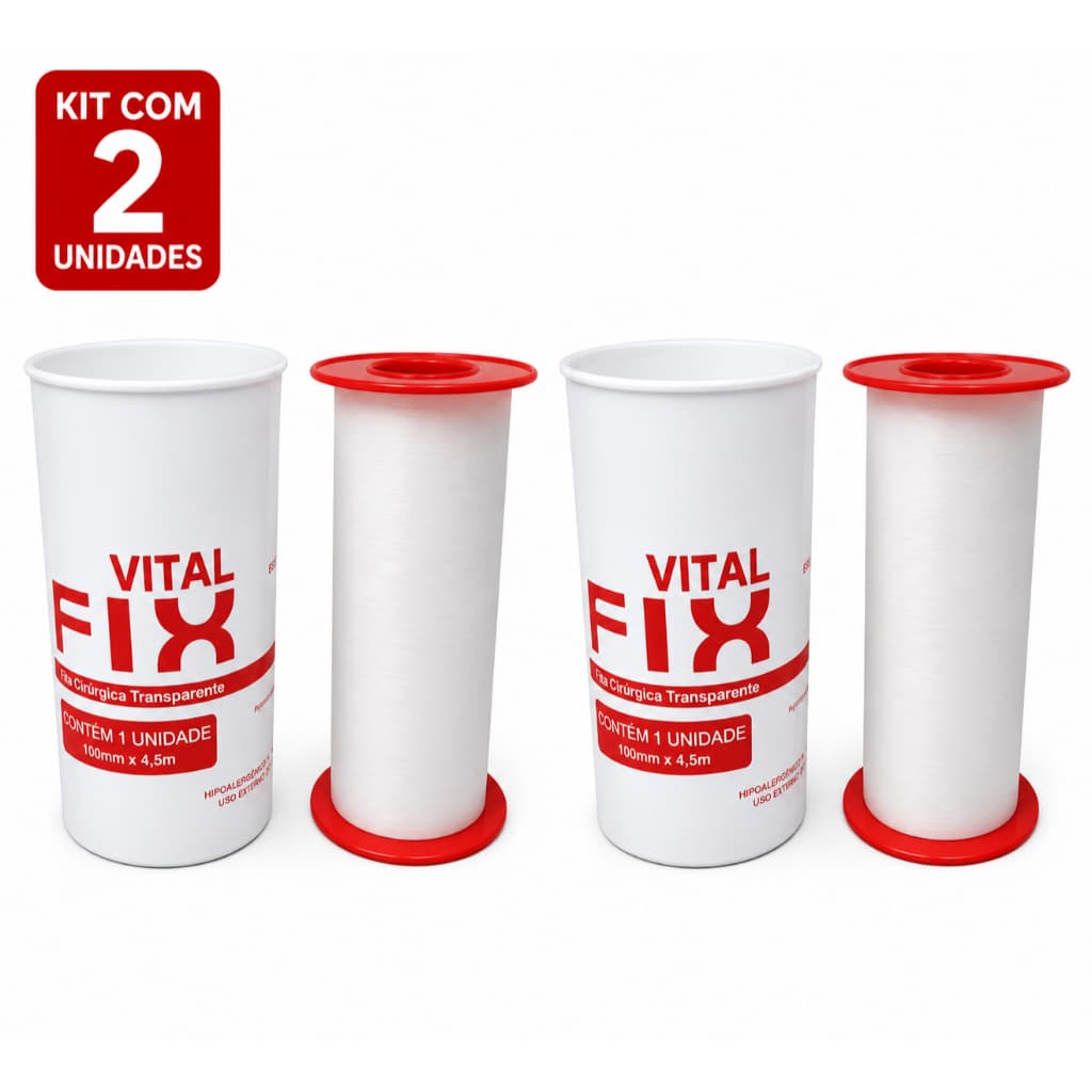 Kit C/2 Fitas Transpore 100mm x 4,5m Hipoalergênica Transparente - Vital Fix
