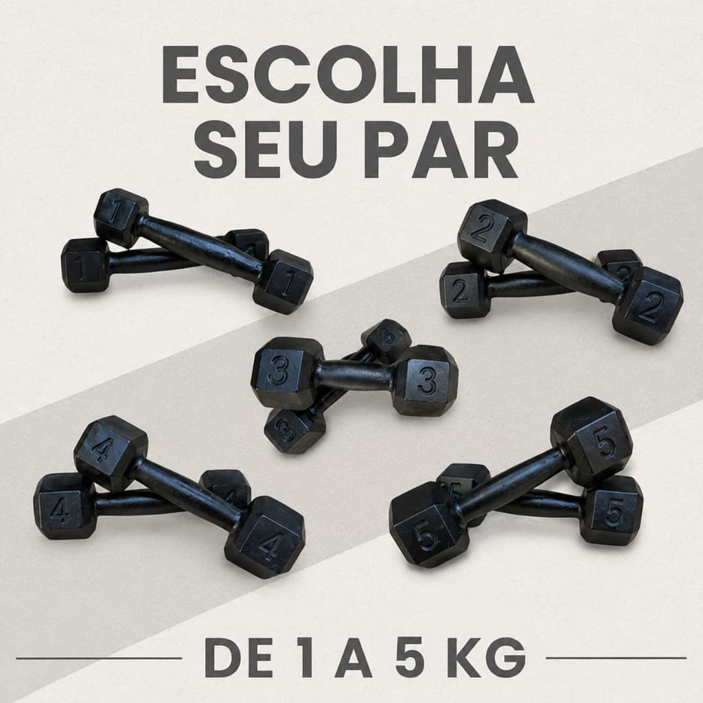 Par de Halteres Sextavados Pintados 1kg a 6kg Peso Livre Academia Musculação Treino Funciona