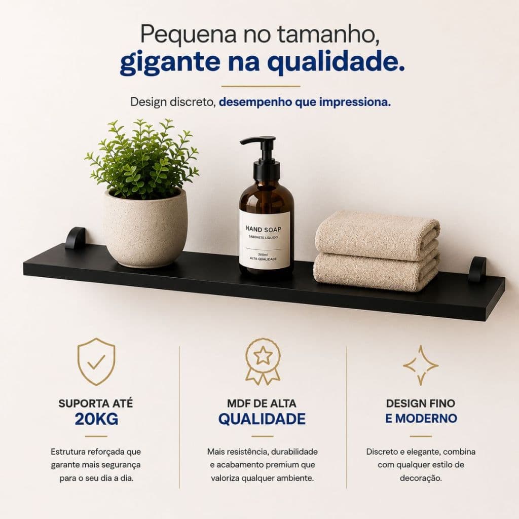 Prateleira Multiuso Reta de Parede 20x60cm com Suporte Concept Prat-k