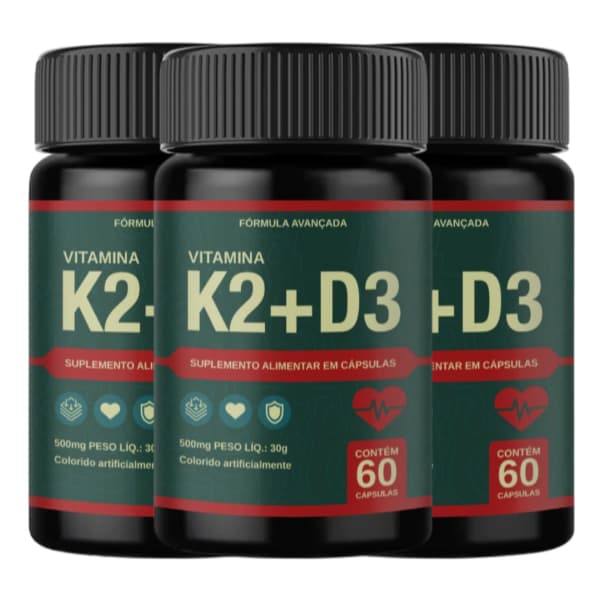 Kit 3 Frascos Vitaminas K2 Mk7+ Vitamina D3 Alta Absorção - Garanta Já Seu Suplemento