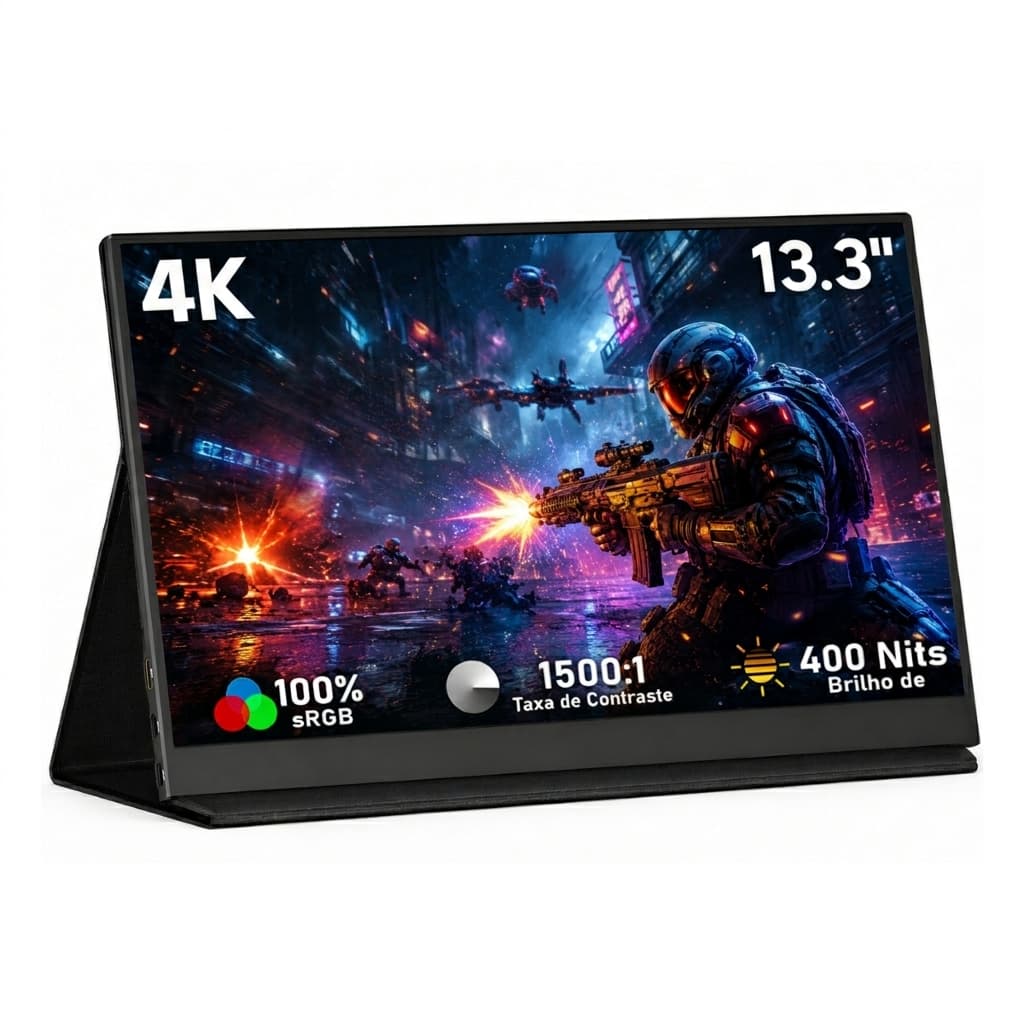 Monitor Portátil Gamer 13.3" Tela 4K IPS 60Hz Cores Vivas 100% sRGB Superfino Com Capa Inteligente