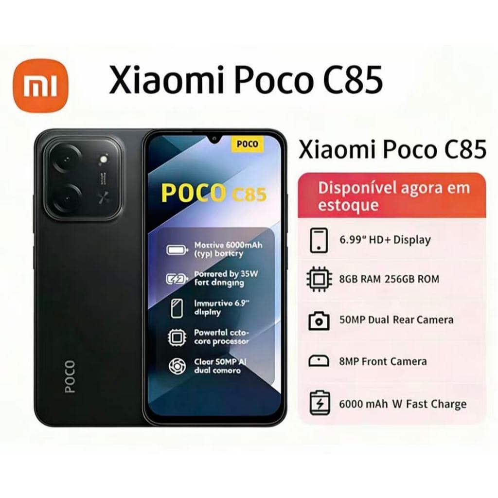 Smartphone Xiaomi POCO C85 com Android 15, 256GB/128GB Versão Global  Envio Imediato