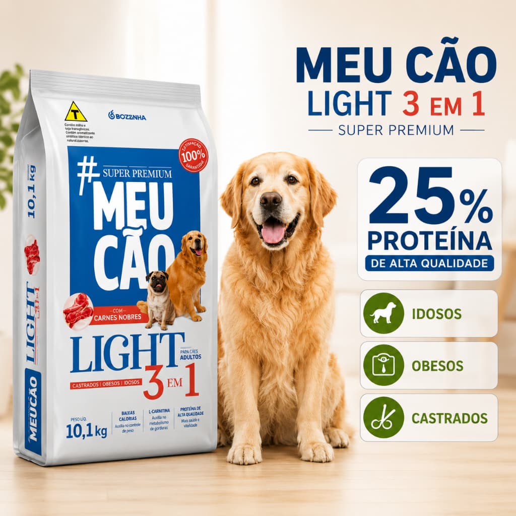 Ração Para Cachorro Ligth 10kg Cachorro Idoso Obeso Castrado Sabor Carnes Nobres 25% Proteína