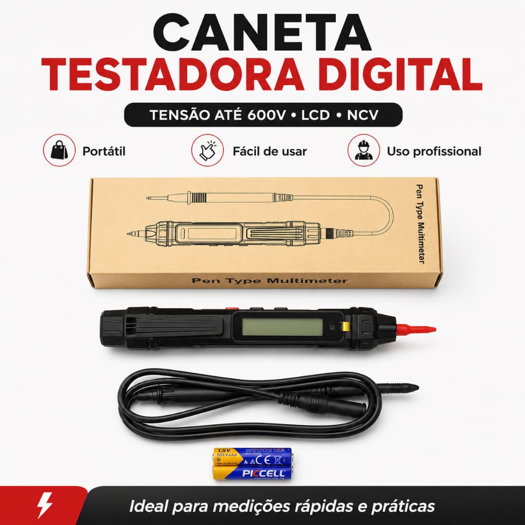 Caneta Testadora Digital De Tensão 600V LCD NCV Multímetro Tipo Caneta Profissional