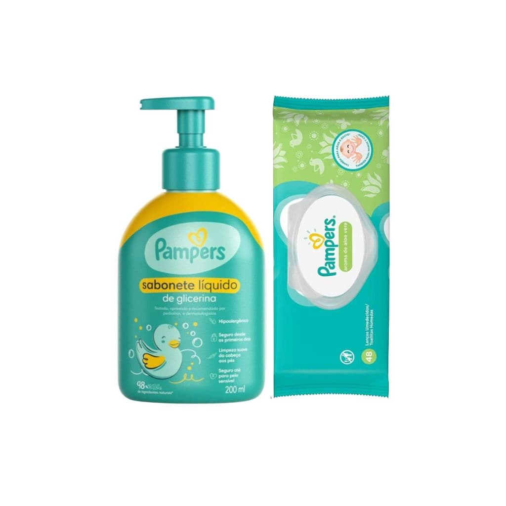 Pampers Higiene Completa – Kit Sabonete Líquido Glicerina 200ml + Lenços Umedecidos Aloe Vera 48un