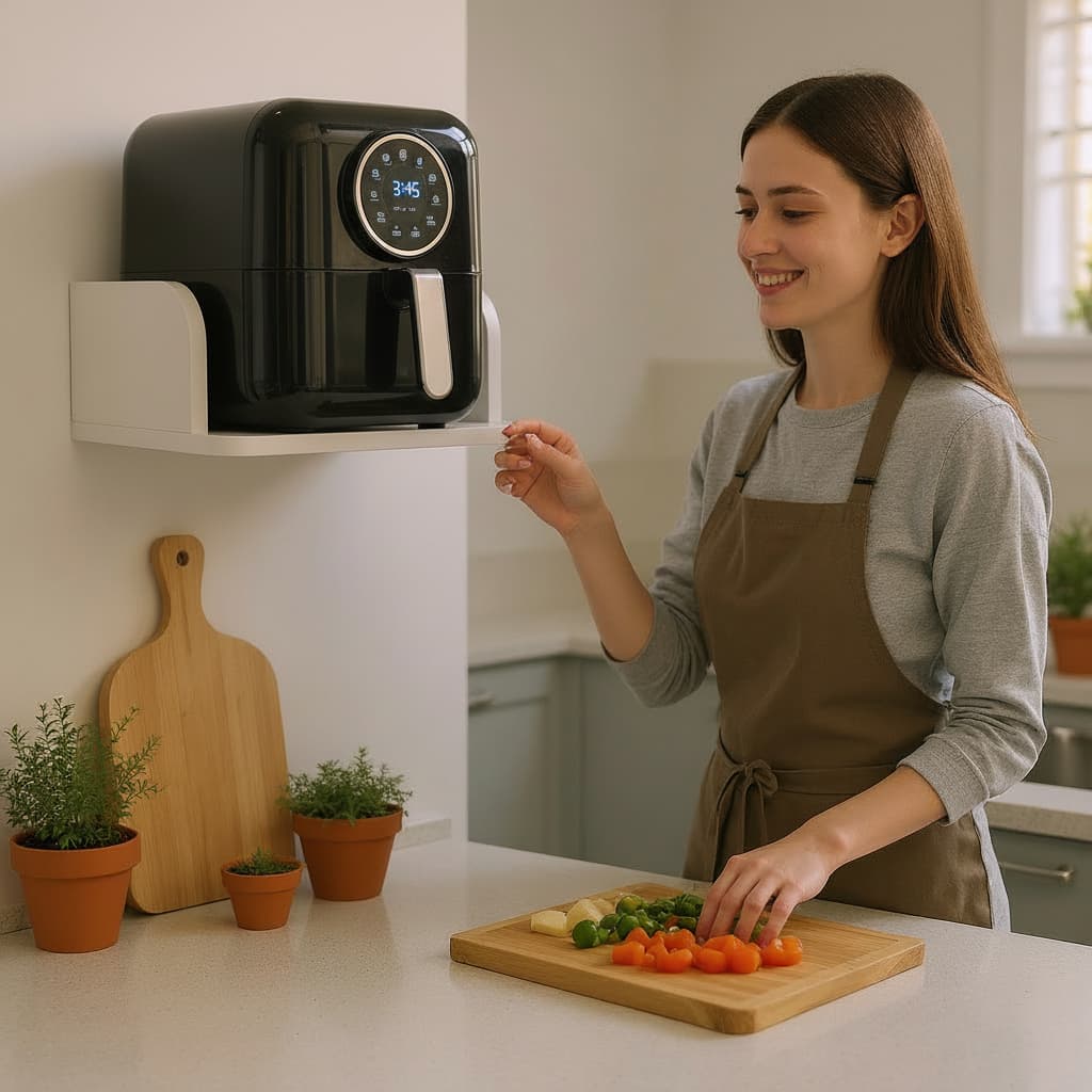 Suporte Parede Airfryer Prateleira Nicho Cozinha Mdf Reforçado Organizador Fritadeira Eletrica Com Kit Instalação