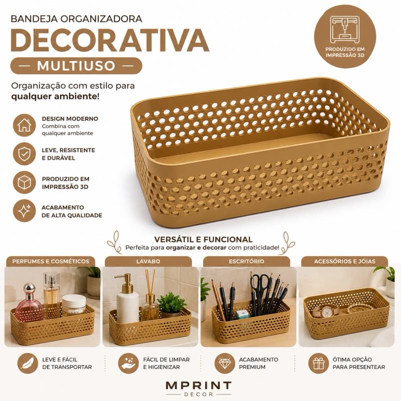 Cesto Organizador Multiuso | Organizador de Mesa, Banheiro, Maquiagem, Cosméticos e Escritório | Design Moderno