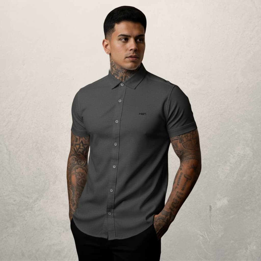 Camisa Social Masculina Elastano Manga Curta Slim Premium Viscose Não Amassa Camisa Casual Esporte Fino