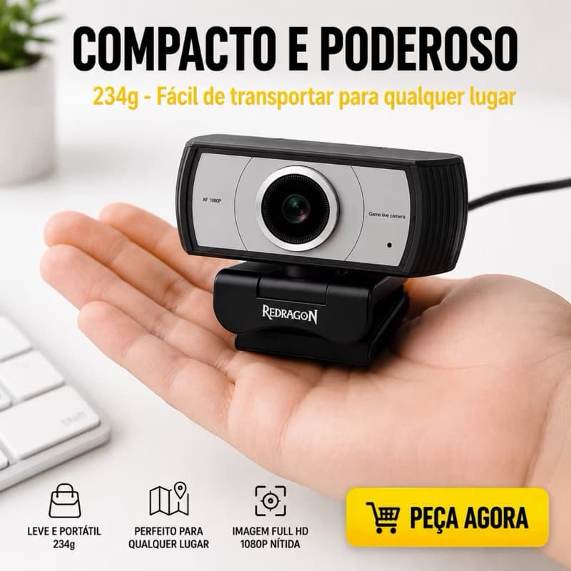 Webcam Redragon Apex Full HD 1080p com microfone integrado
