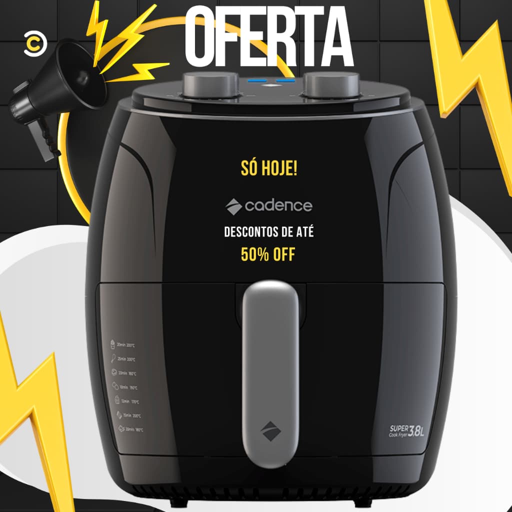Fritadeira Sem Óleo Super Cook Fryer Frt410 3,8l Cadence Cor Preto 127V PRETA Design compacto mas de grande capacidade