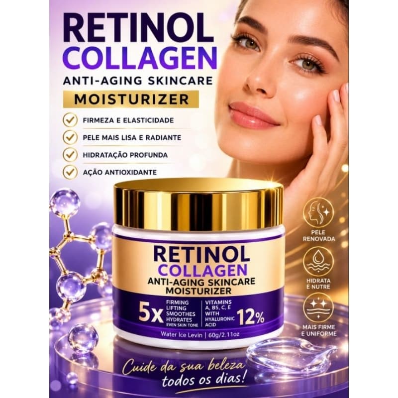 Creme Retinol Collagen Anti-Idade 5x Mais Firmeza - Hidratação e Rejuvenescimento Profundo 60g
