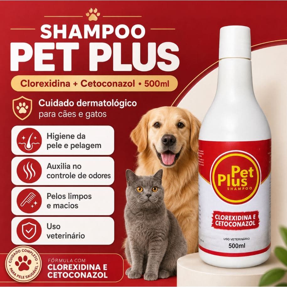 Shampoo Pet Plus  Clorexidina + Cetoconazol Higiene Dermatologica para cães e gatos Dermatite