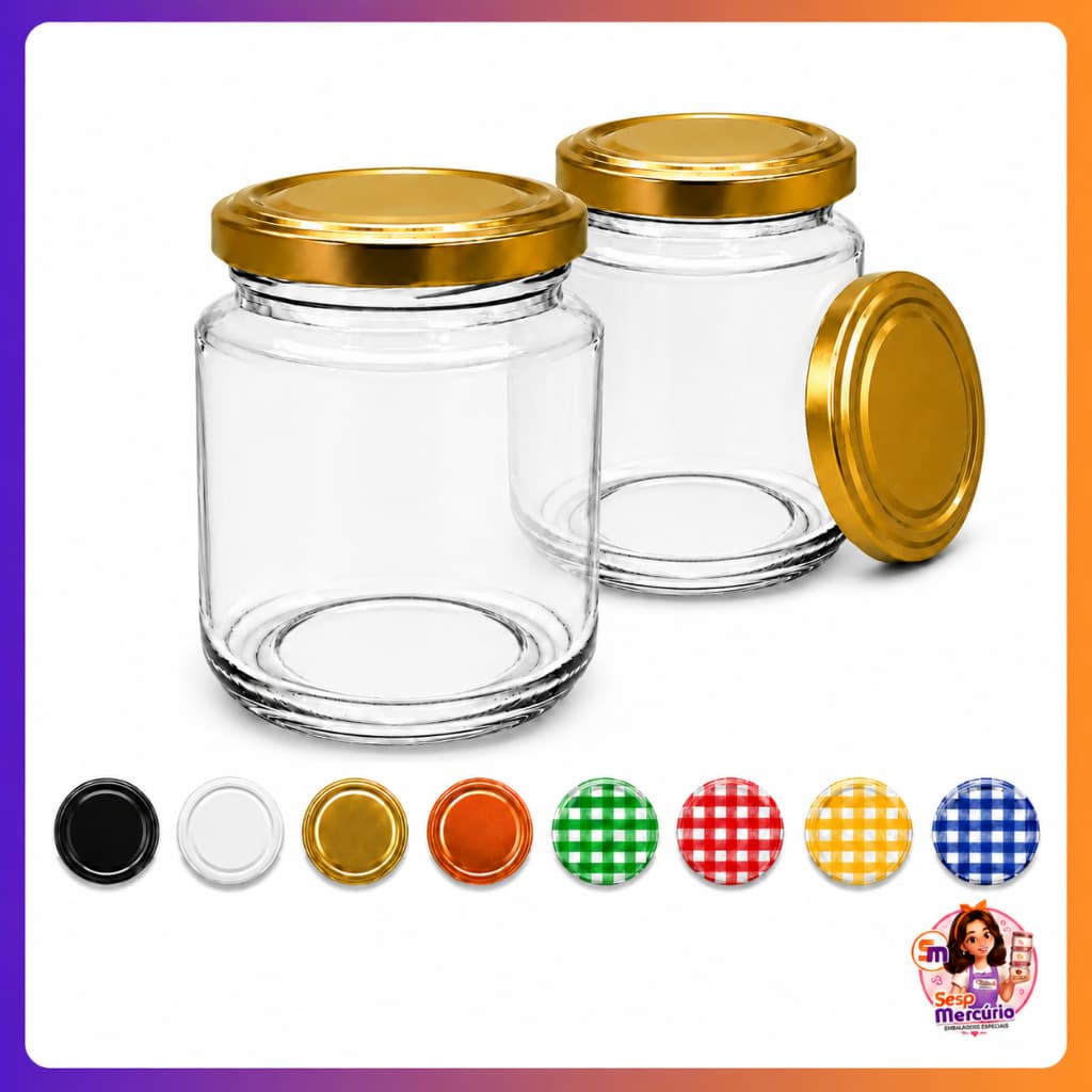 Kit 12/24/48 Pote de Vidro 240ml Belém Tampa Metálica Hermético Para Geleia Doce Conserva Bolo Pote
