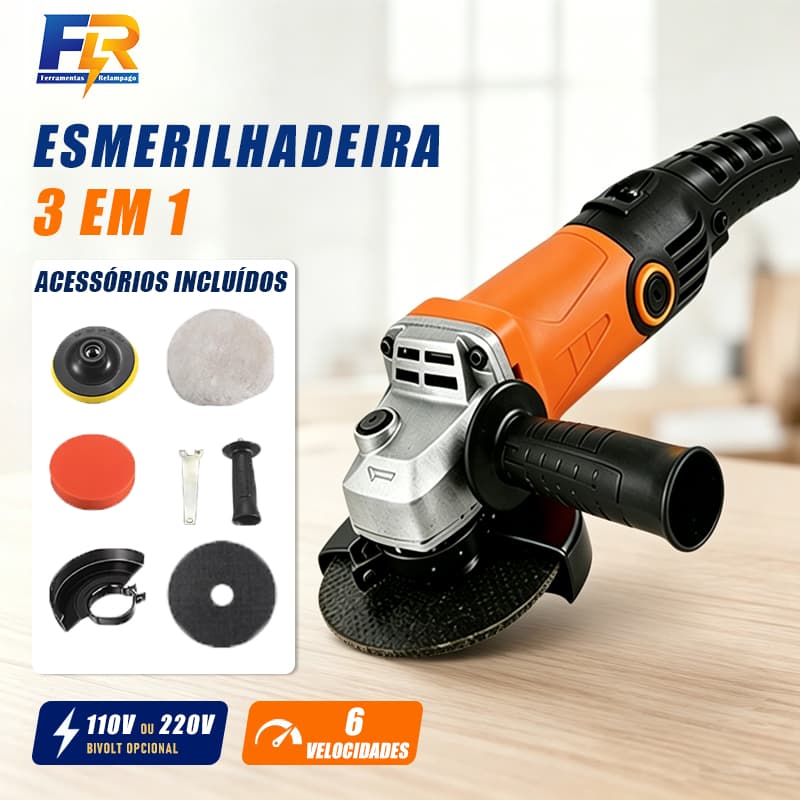 Esmerilhadeira 3 em 1 Politriz Lixadeira 125mm 1150W 6 Velocidades Profissional Multifuncional