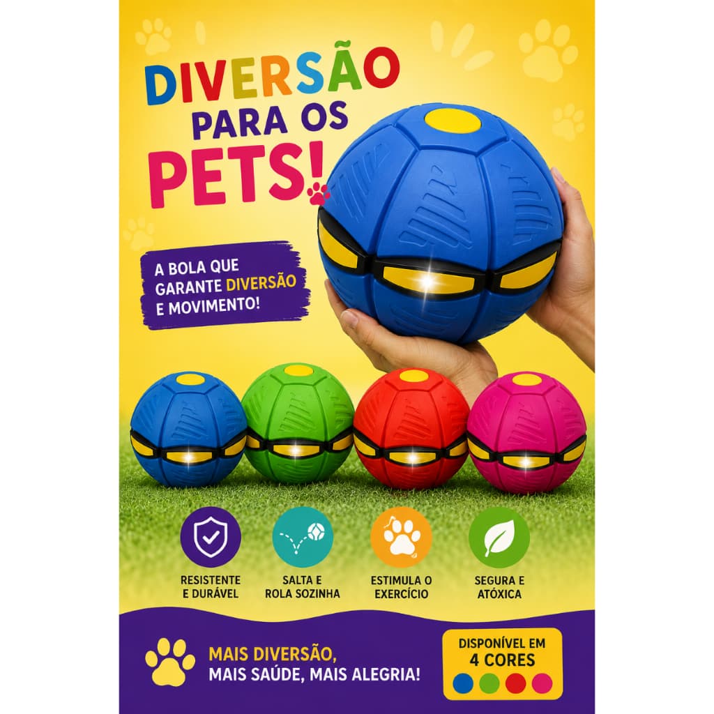 BRINQUEDO BOLA MÁGICA maluca COM luz de LED PARA CACHORRO E GATO- vira disco voador e não fura