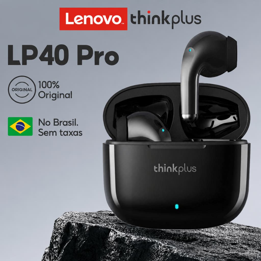 Fone Lenovo ThinkPlus LP40 Pro Original Bluetooth 5.3 TWS Gamer Hi-Fi Touch USB-C Sem Fio