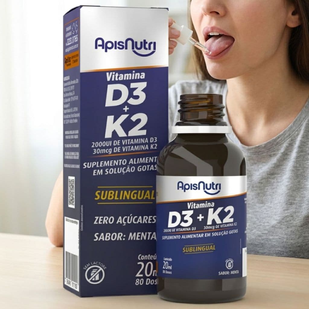 Suplemento de Vitamina D3 + K2 Gotas 20ml Sabor Menta Apisnutri