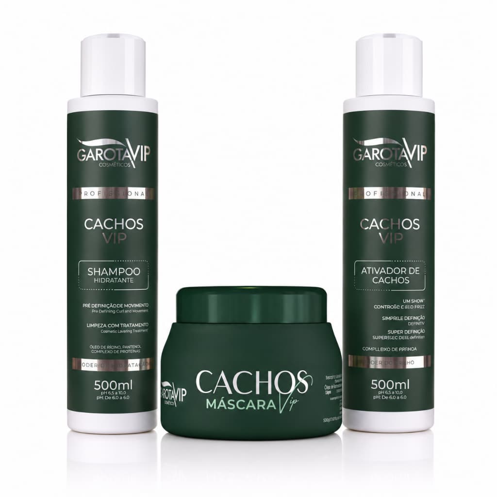 Kit Cachos VIP Garota Vip Shampoo Hidratante Ativador de Cachos e Máscara Capilar
